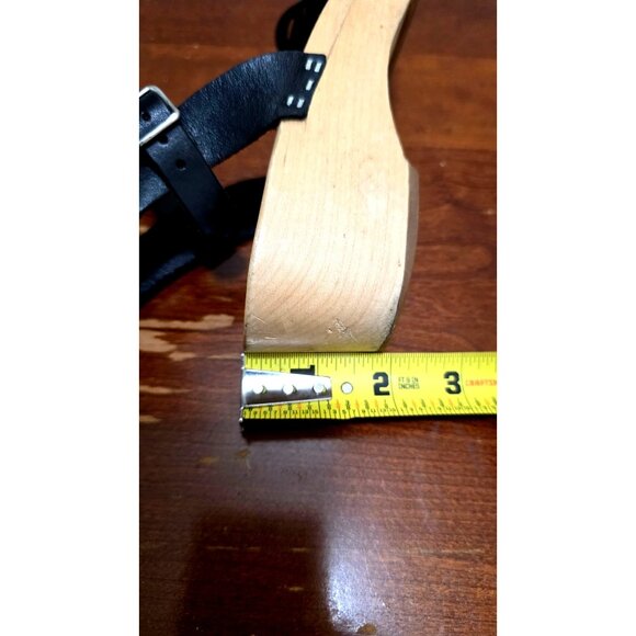 Swedish Hasbeens Women's Black Leather Peep-Toe Sandals Wooden Platform & Ankle - Picture 10 of 13